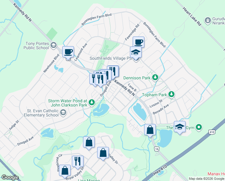 map of restaurants, bars, coffee shops, grocery stores, and more near 13 Ormand Terrace in Regional Municipality of Peel