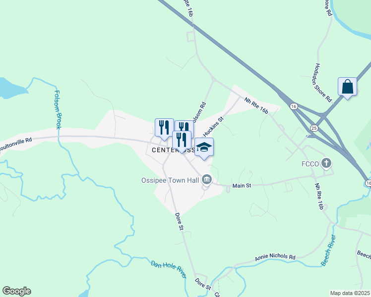 map of restaurants, bars, coffee shops, grocery stores, and more near in Ossipee
