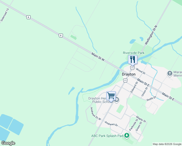 map of restaurants, bars, coffee shops, grocery stores, and more near 32 Drayton Queen Street in Drayton