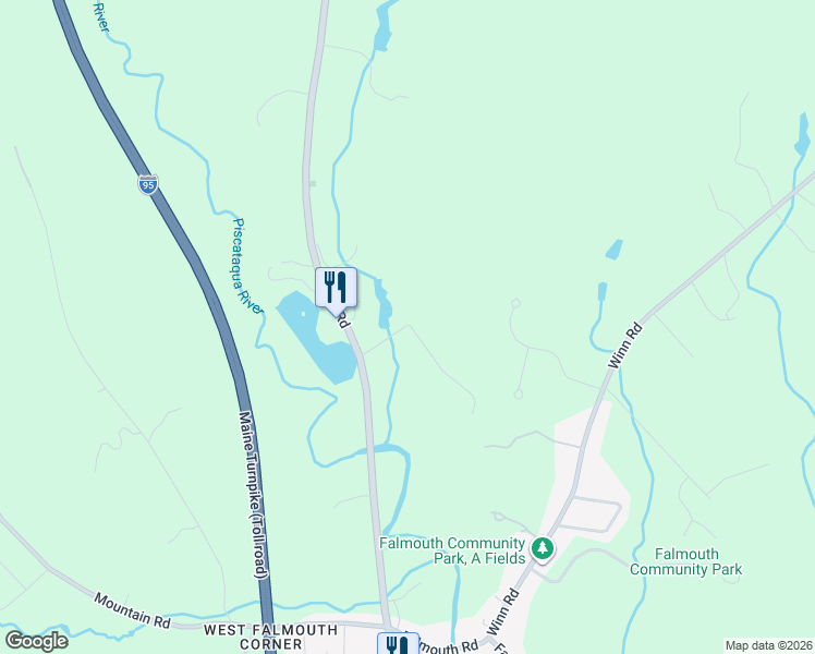 map of restaurants, bars, coffee shops, grocery stores, and more near 2 Bowdoin Drive in Falmouth