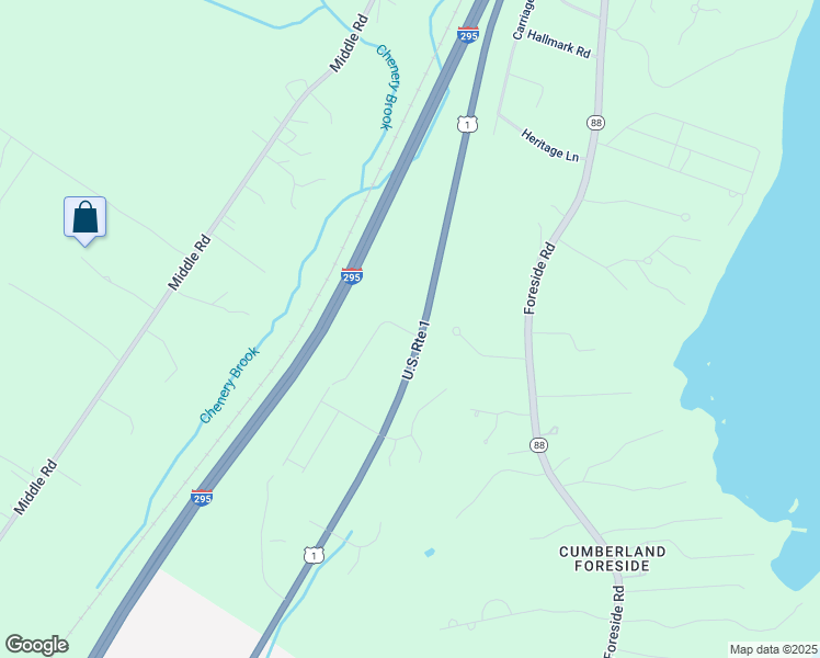 map of restaurants, bars, coffee shops, grocery stores, and more near U.S. 1 in Cumberland