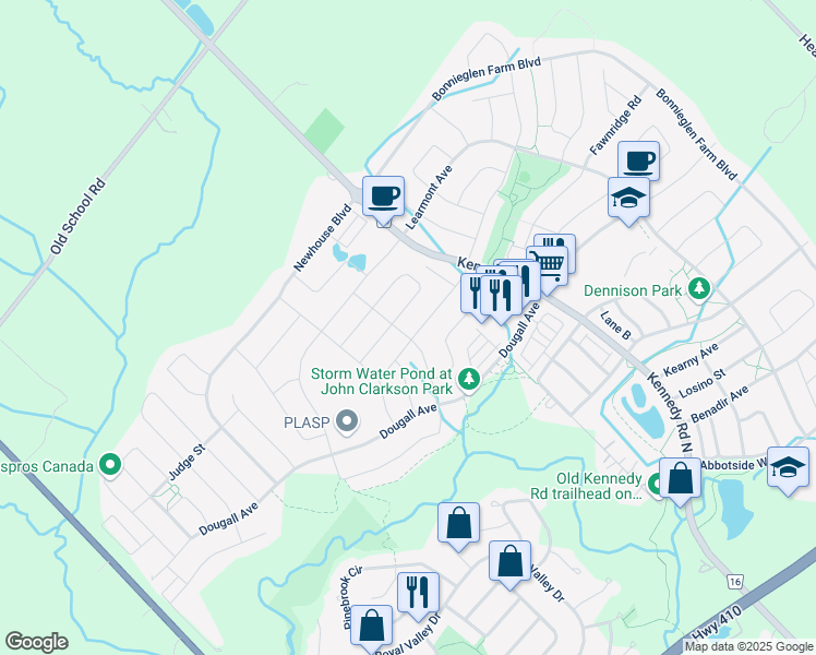 map of restaurants, bars, coffee shops, grocery stores, and more near 93 Stowmarket Street in Regional Municipality of Peel