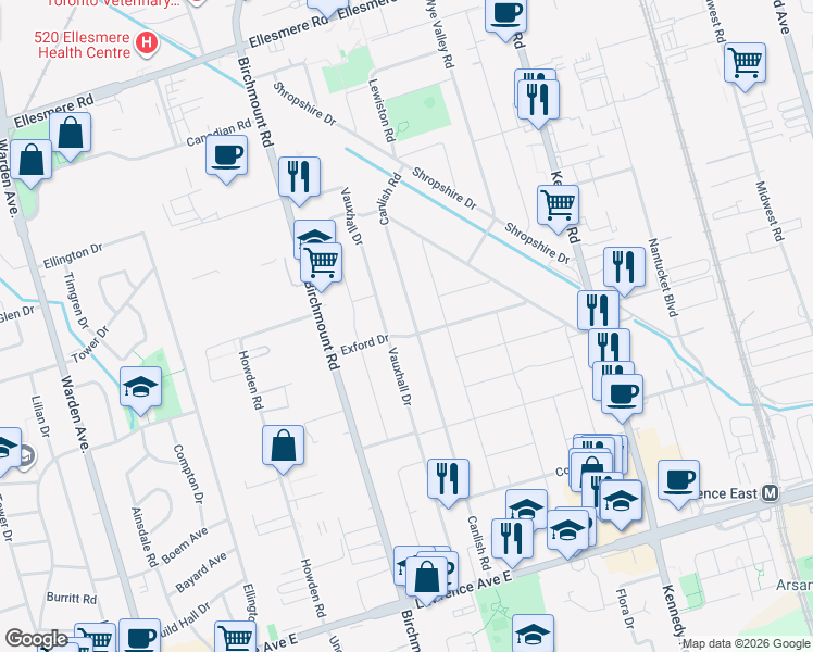 map of restaurants, bars, coffee shops, grocery stores, and more near in Toronto