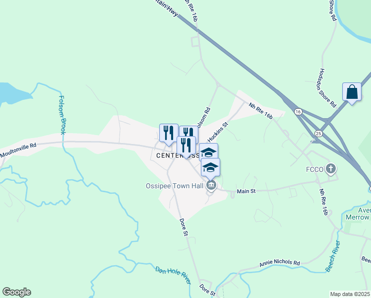map of restaurants, bars, coffee shops, grocery stores, and more near in Ossipee
