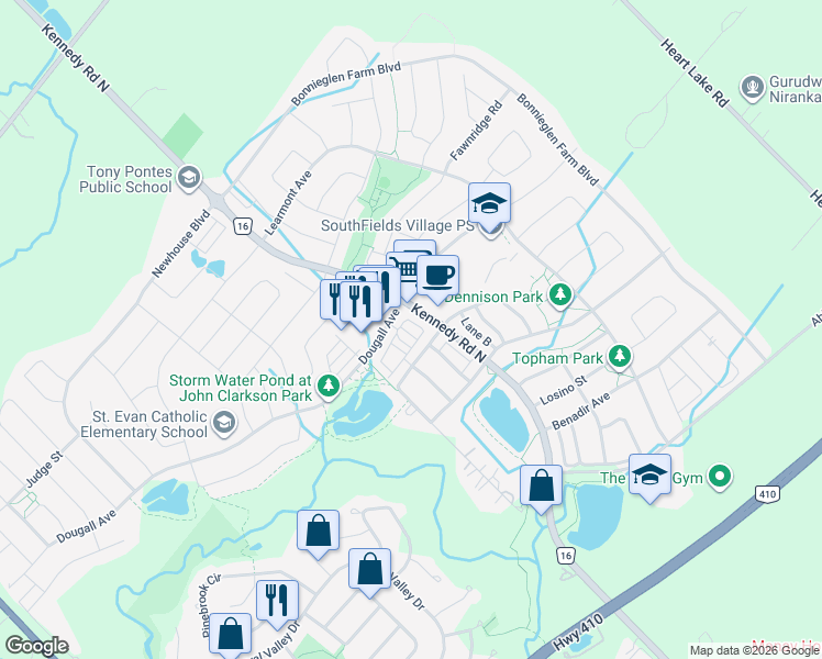map of restaurants, bars, coffee shops, grocery stores, and more near 71 Springdale Avenue in Regional Municipality of Peel