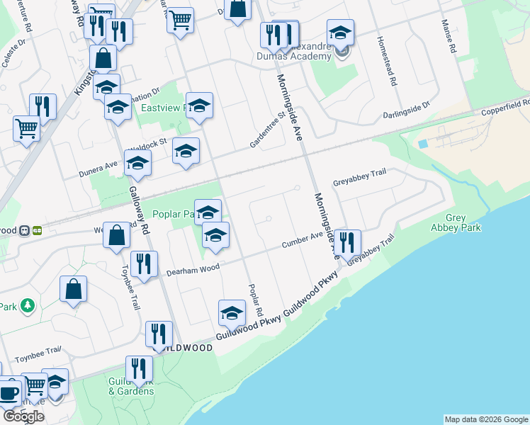 map of restaurants, bars, coffee shops, grocery stores, and more near 24 Lalton Place in Toronto