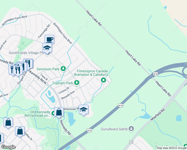 map of restaurants, bars, coffee shops, grocery stores, and more near 106 Benadir Avenue in Regional Municipality of Peel