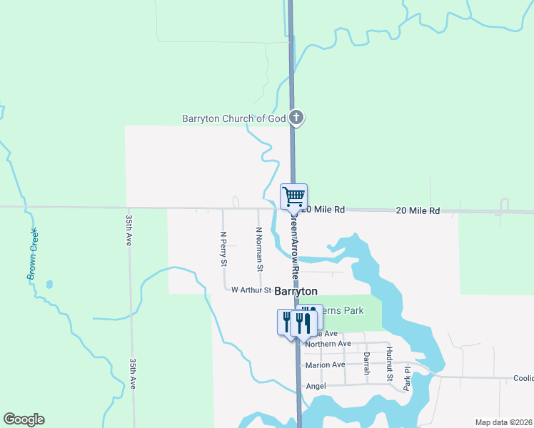map of restaurants, bars, coffee shops, grocery stores, and more near 418 North Norman Street in Barryton