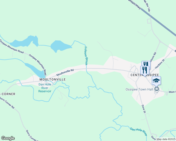 map of restaurants, bars, coffee shops, grocery stores, and more near 71 Moultonville Road in Ossipee