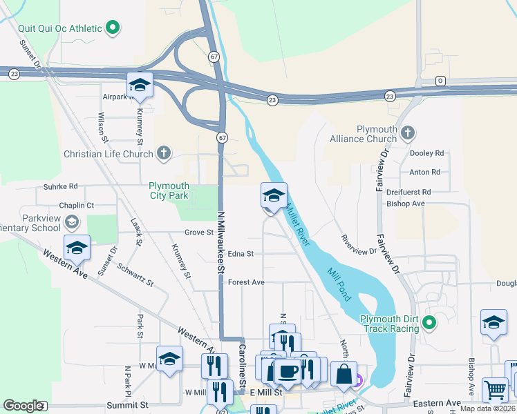 map of restaurants, bars, coffee shops, grocery stores, and more near 300 Riverside Circle in Plymouth