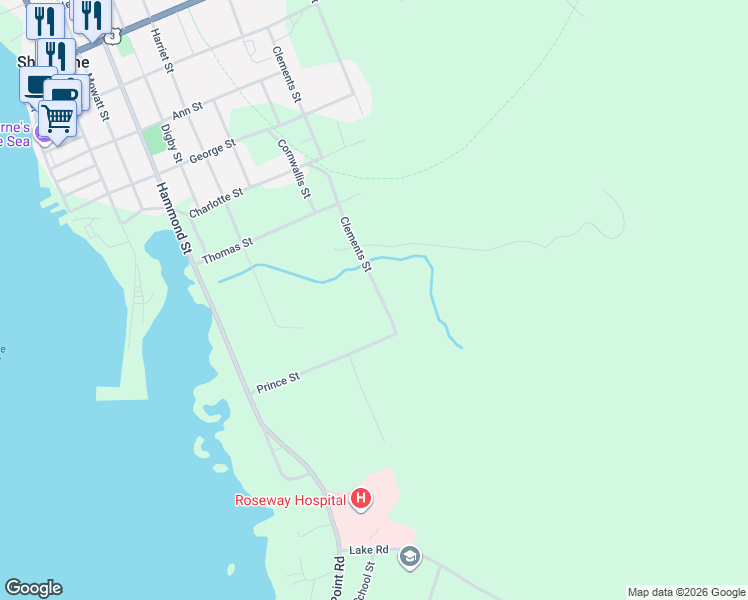 map of restaurants, bars, coffee shops, grocery stores, and more near 49 Clements Street in Shelburne