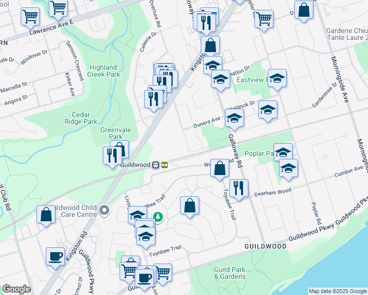 map of restaurants, bars, coffee shops, grocery stores, and more near in Toronto