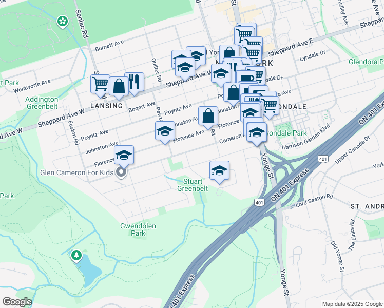 map of restaurants, bars, coffee shops, grocery stores, and more near 113 Cameron Avenue in Toronto