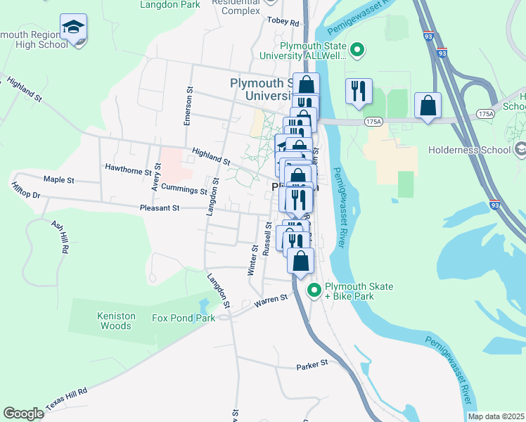 map of restaurants, bars, coffee shops, grocery stores, and more near 8 Russell Street in Plymouth