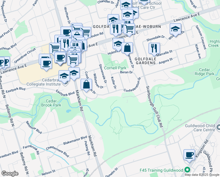 map of restaurants, bars, coffee shops, grocery stores, and more near in Toronto
