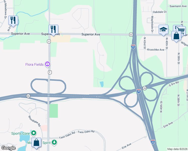 map of restaurants, bars, coffee shops, grocery stores, and more near 4944 Treeline Terrace in Sheboygan