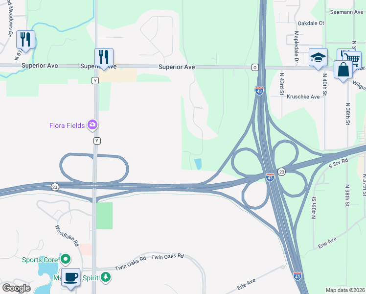 map of restaurants, bars, coffee shops, grocery stores, and more near 4944 Treeline Terrace in Sheboygan