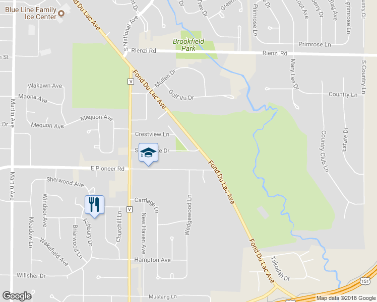 map of restaurants, bars, coffee shops, grocery stores, and more near 800 Southgate Drive in Fond du Lac