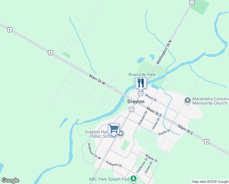 map of restaurants, bars, coffee shops, grocery stores, and more near 26 Market Street in Moorefield