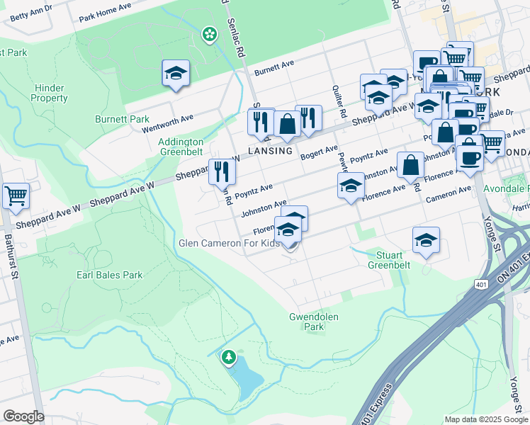 map of restaurants, bars, coffee shops, grocery stores, and more near 249 Johnston Avenue in Toronto
