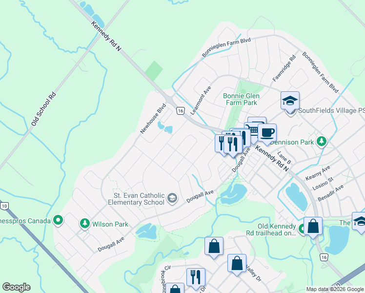 map of restaurants, bars, coffee shops, grocery stores, and more near 37 Royal Fern Crescent in Caledon