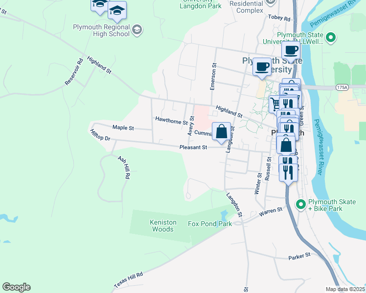 map of restaurants, bars, coffee shops, grocery stores, and more near 6 Avery Street in Plymouth
