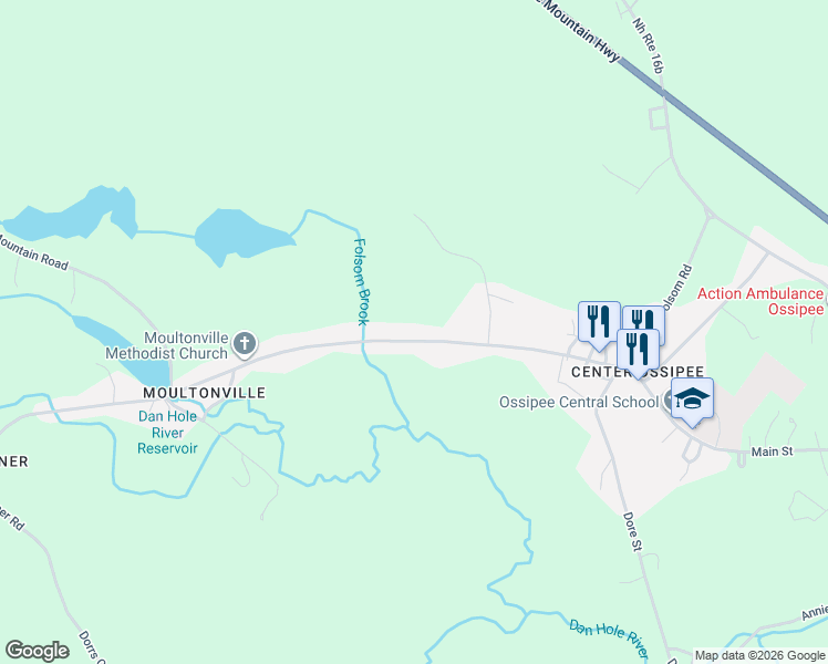 map of restaurants, bars, coffee shops, grocery stores, and more near 62 Moultonville Road in Ossipee