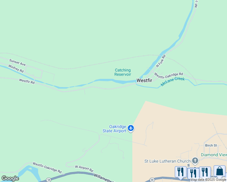 map of restaurants, bars, coffee shops, grocery stores, and more near 47202 Westfir Road in Westfir