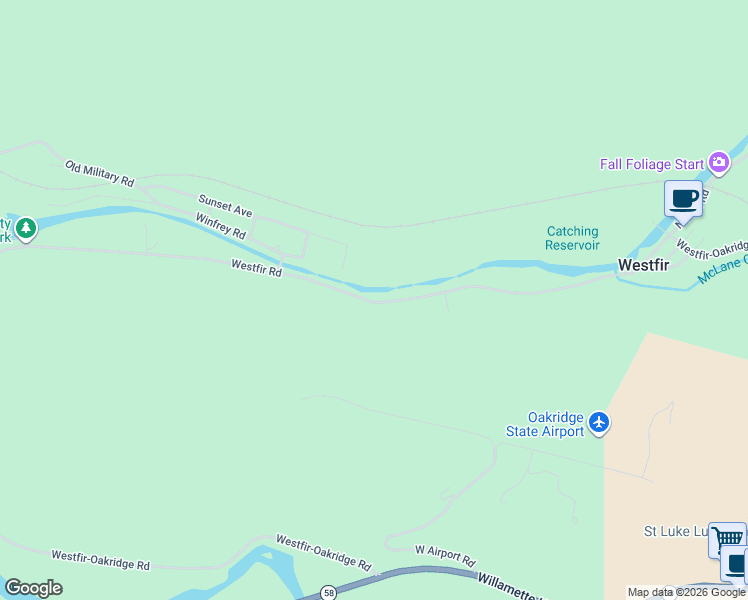 map of restaurants, bars, coffee shops, grocery stores, and more near Westfir Road in Westfir