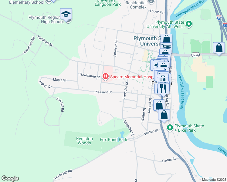 map of restaurants, bars, coffee shops, grocery stores, and more near 26 Pleasant Street in Plymouth