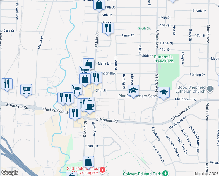 map of restaurants, bars, coffee shops, grocery stores, and more near 51 21st St in Fond du Lac
