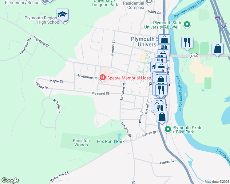 map of restaurants, bars, coffee shops, grocery stores, and more near 26 Pleasant Street in Plymouth