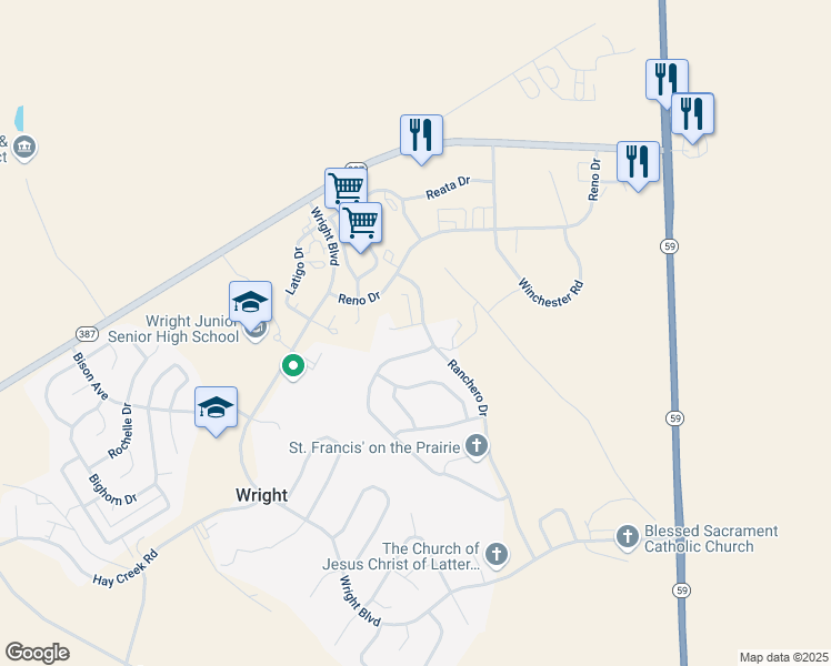 map of restaurants, bars, coffee shops, grocery stores, and more near 403 Kings Court in Gillette