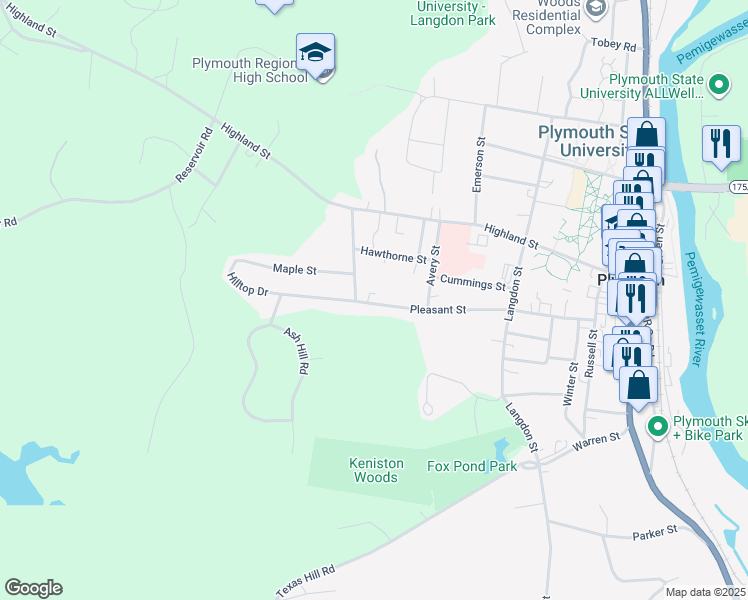 map of restaurants, bars, coffee shops, grocery stores, and more near 54 Pleasant Street in Plymouth