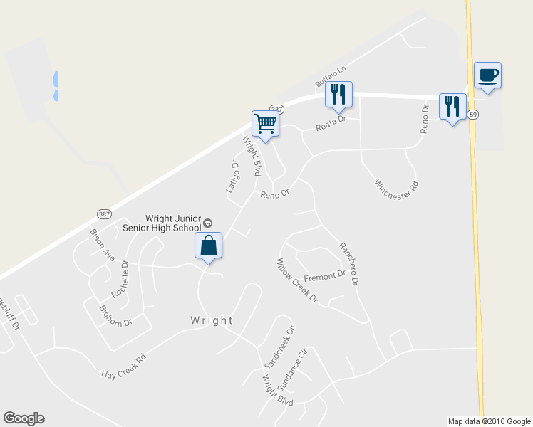 map of restaurants, bars, coffee shops, grocery stores, and more near 201 Wright Boulevard in Wright