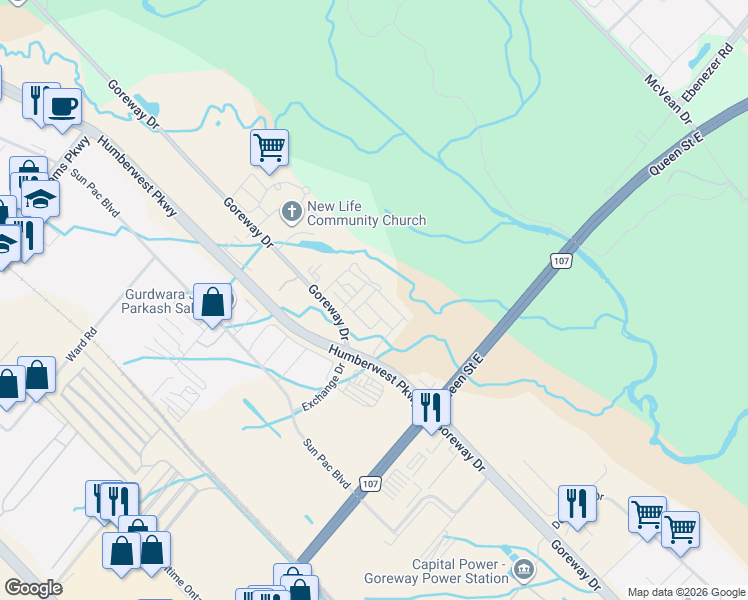 map of restaurants, bars, coffee shops, grocery stores, and more near 7 Arcola Street in Brampton