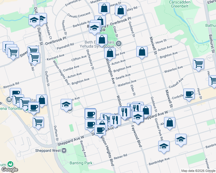 map of restaurants, bars, coffee shops, grocery stores, and more near 244 Waterloo Avenue in Toronto