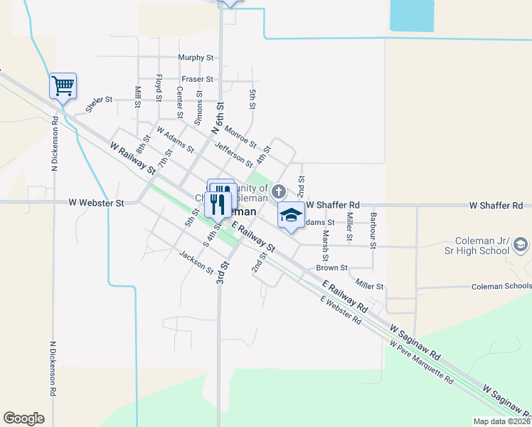 map of restaurants, bars, coffee shops, grocery stores, and more near 403 West Washington Street in Coleman