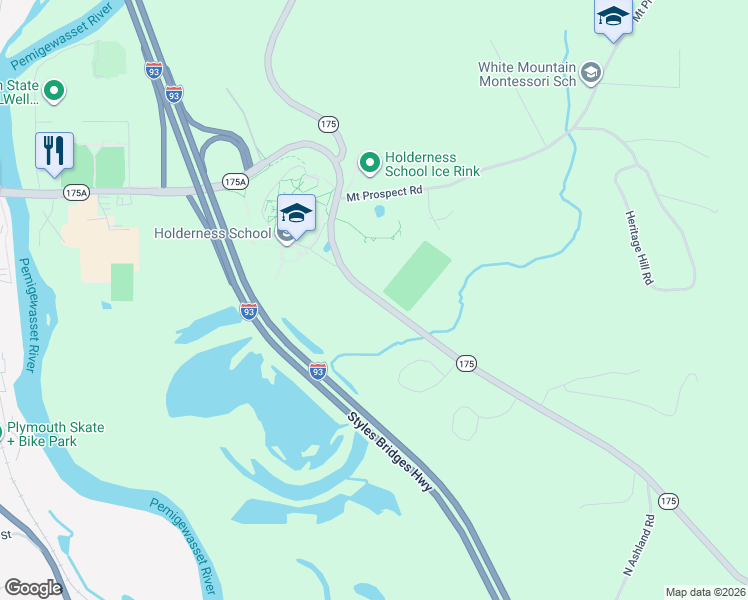 map of restaurants, bars, coffee shops, grocery stores, and more near 933 New Hampshire 175 in Holderness