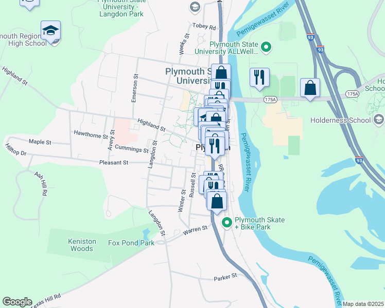 map of restaurants, bars, coffee shops, grocery stores, and more near 8 Russell Street in Plymouth