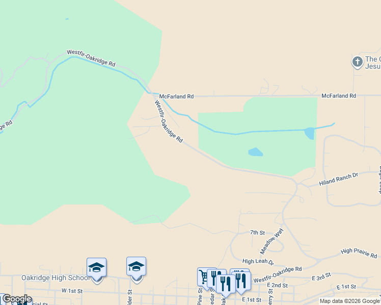 map of restaurants, bars, coffee shops, grocery stores, and more near 48232 Westoak Road in Westfir