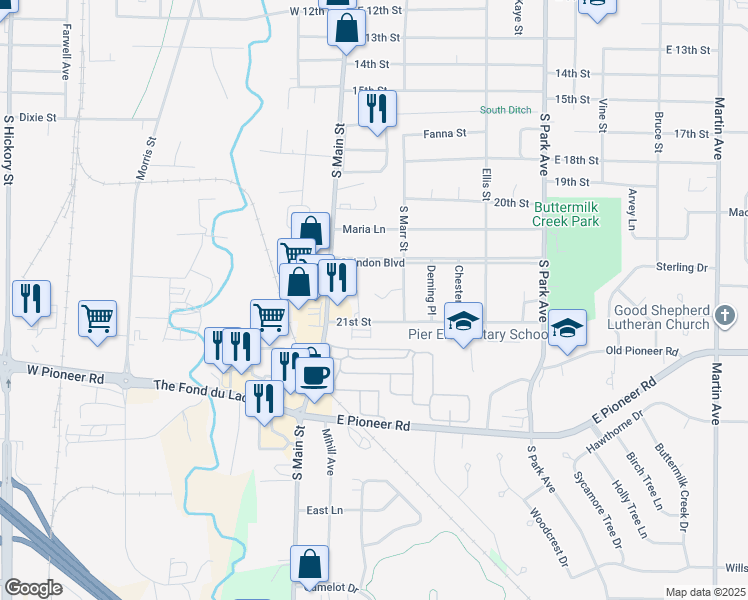 map of restaurants, bars, coffee shops, grocery stores, and more near 51 21st Street in Fond du Lac