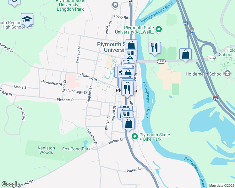 map of restaurants, bars, coffee shops, grocery stores, and more near 8 Russell Street in Plymouth