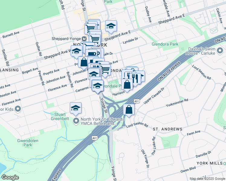 map of restaurants, bars, coffee shops, grocery stores, and more near in Toronto