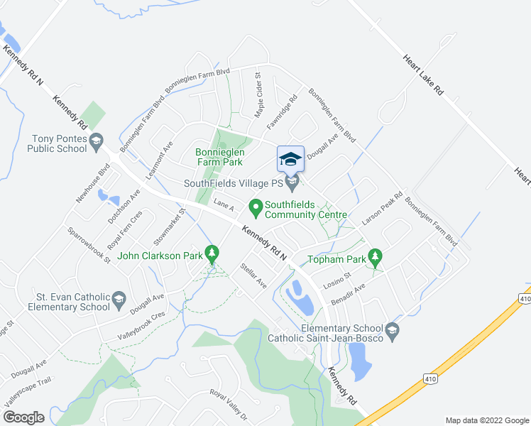 map of restaurants, bars, coffee shops, grocery stores, and more near 225 Dougall Avenue in Caledon