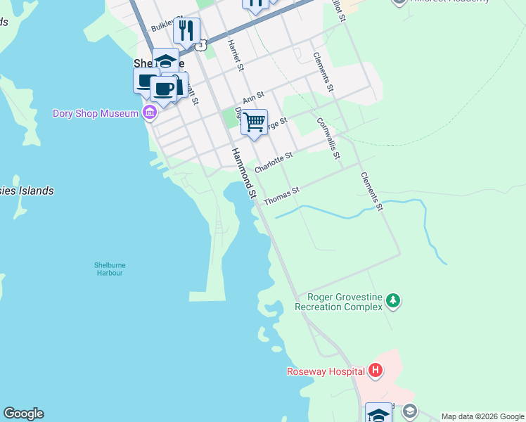 map of restaurants, bars, coffee shops, grocery stores, and more near 80 Lighthouse Route in Shelburne