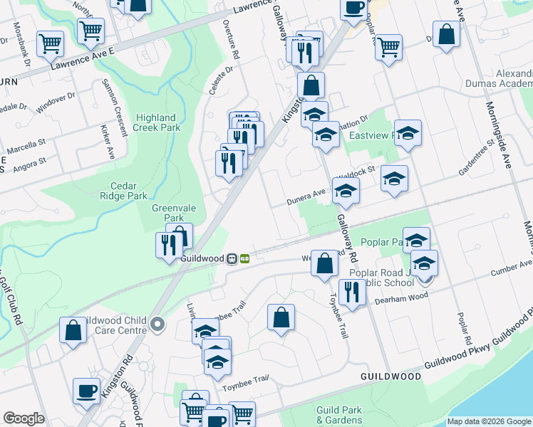 map of restaurants, bars, coffee shops, grocery stores, and more near 20 Payzac Avenue in Toronto