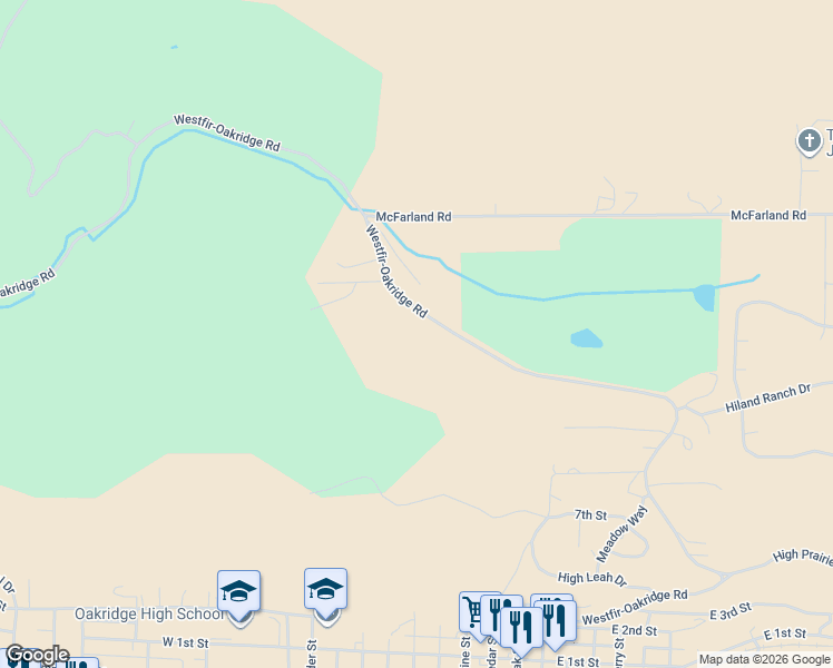 map of restaurants, bars, coffee shops, grocery stores, and more near 48232 Westoak Road in Westfir