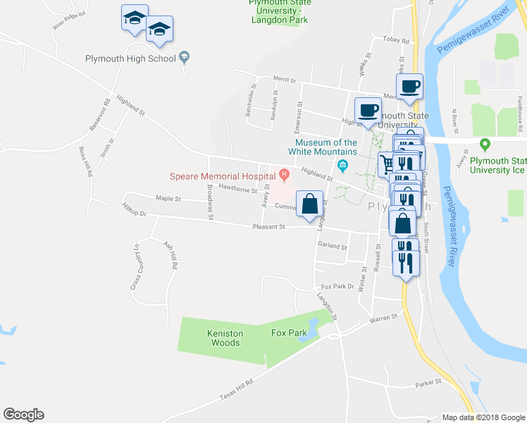 map of restaurants, bars, coffee shops, grocery stores, and more near 6 Avery Street in Plymouth