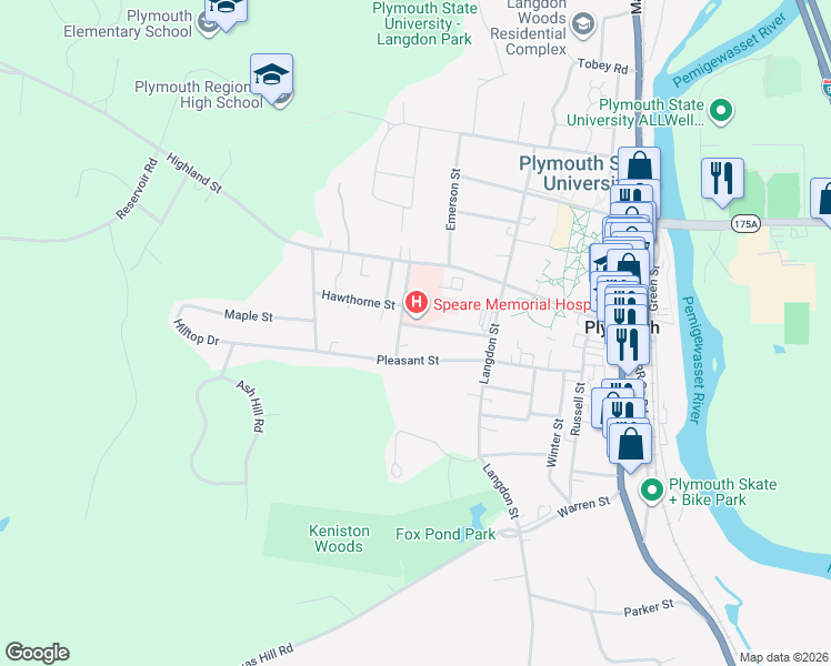 map of restaurants, bars, coffee shops, grocery stores, and more near 36 Pleasant Street in Plymouth